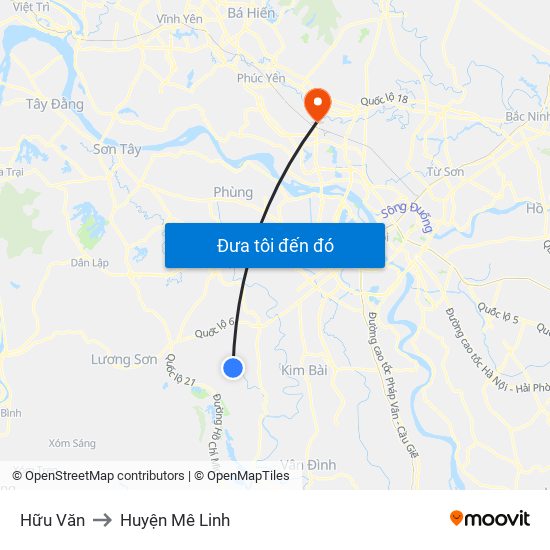 Hữu Văn to Huyện Mê Linh map