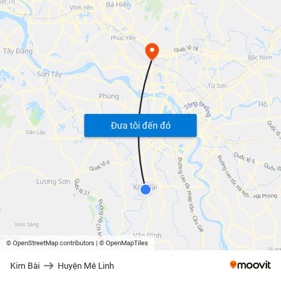 Kim Bài to Huyện Mê Linh map