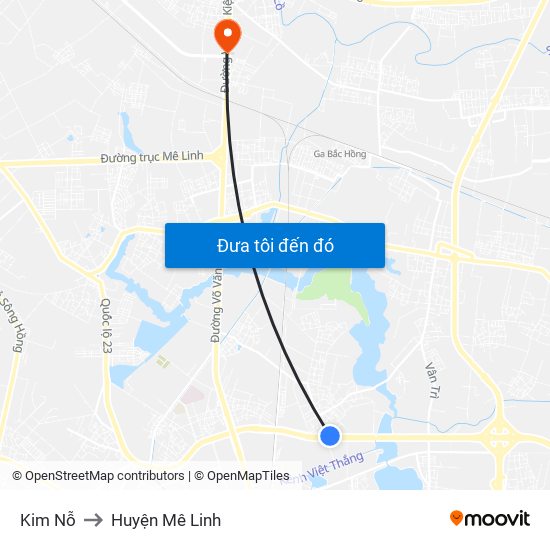 Kim Nỗ to Huyện Mê Linh map