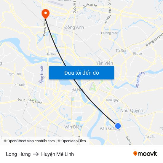 Long Hưng to Huyện Mê Linh map