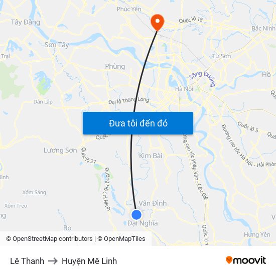 Lê Thanh to Huyện Mê Linh map