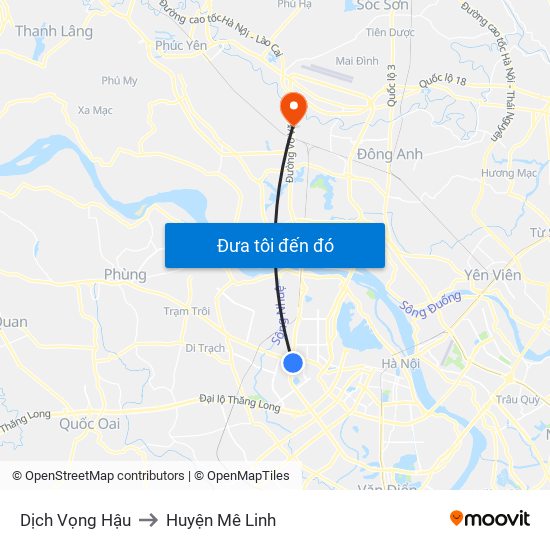 Dịch Vọng Hậu to Huyện Mê Linh map