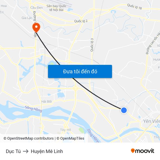 Dục Tú to Huyện Mê Linh map