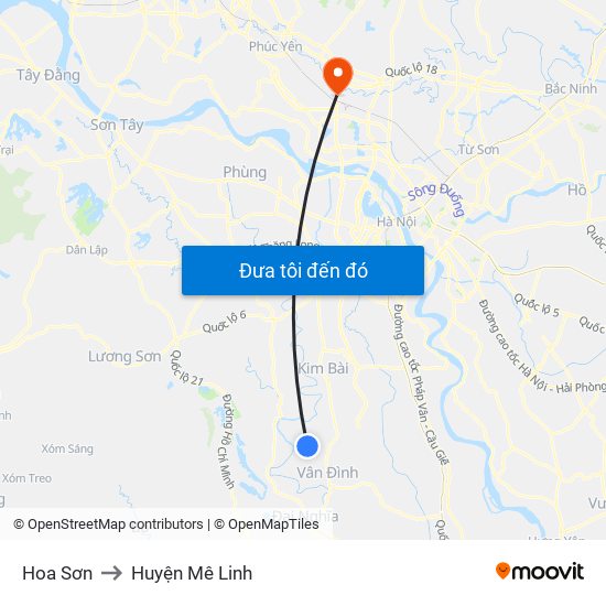 Hoa Sơn to Huyện Mê Linh map