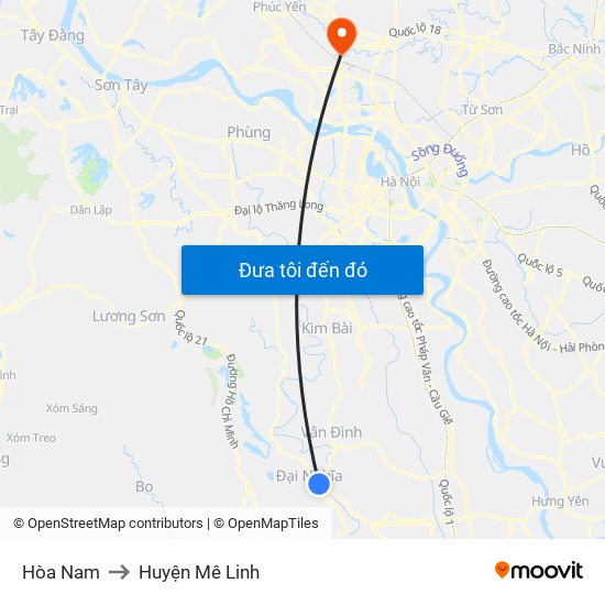 Hòa Nam to Huyện Mê Linh map