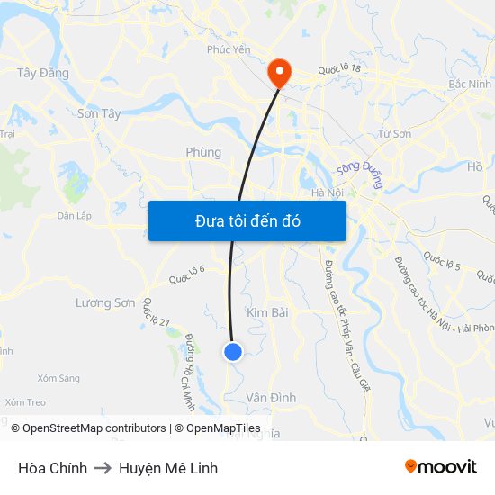 Hòa Chính to Huyện Mê Linh map