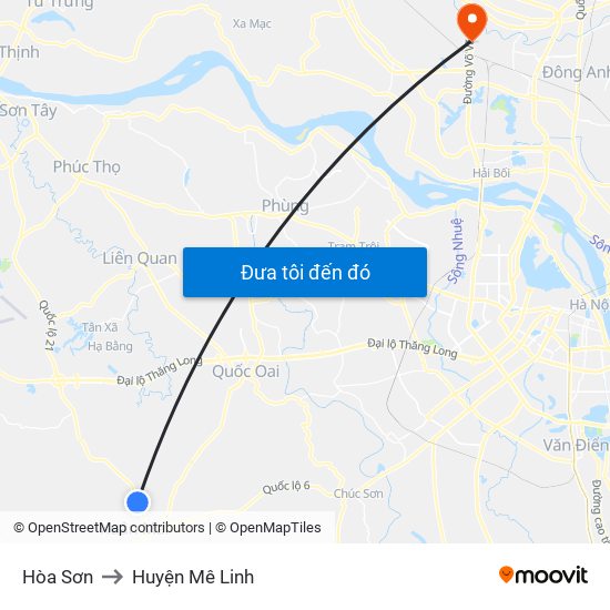 Hòa Sơn to Huyện Mê Linh map