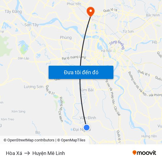 Hòa Xá to Huyện Mê Linh map
