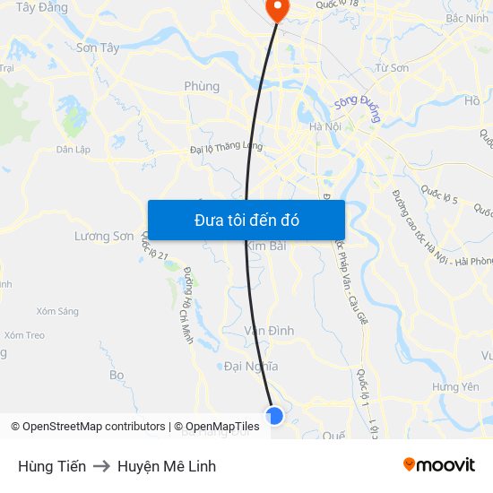 Hùng Tiến to Huyện Mê Linh map