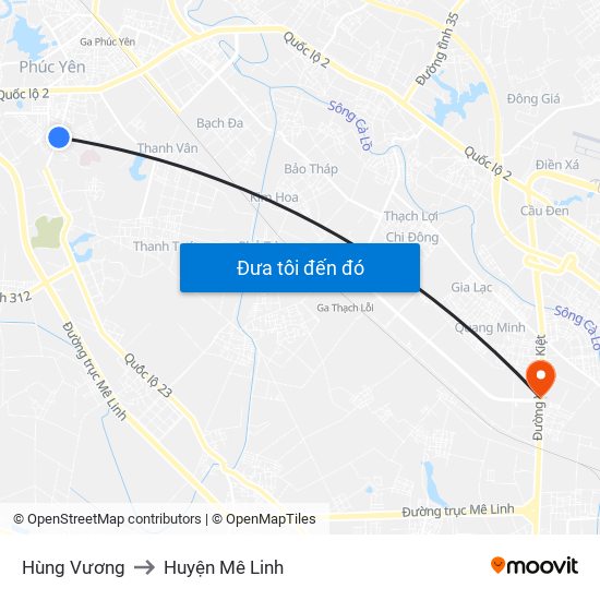 Hùng Vương to Huyện Mê Linh map