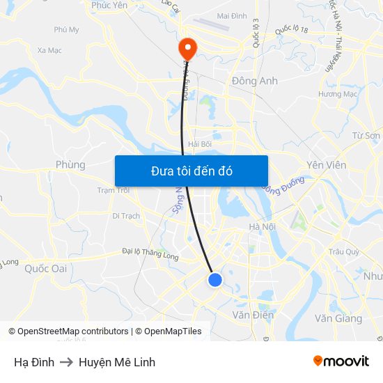 Hạ Đình to Huyện Mê Linh map