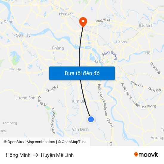 Hồng Minh to Huyện Mê Linh map