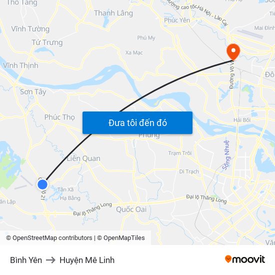 Bình Yên to Huyện Mê Linh map