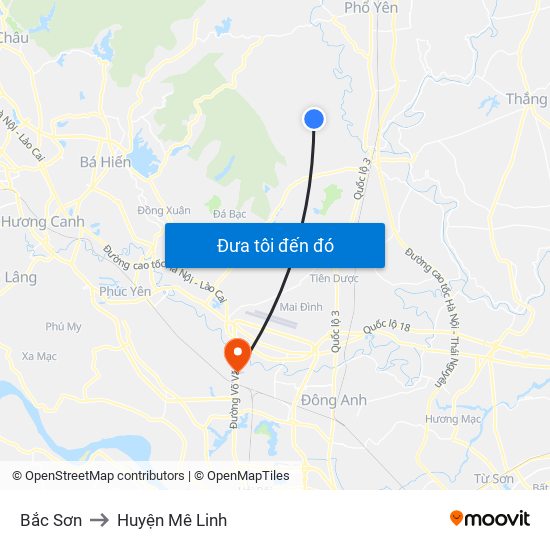 Bắc Sơn to Huyện Mê Linh map