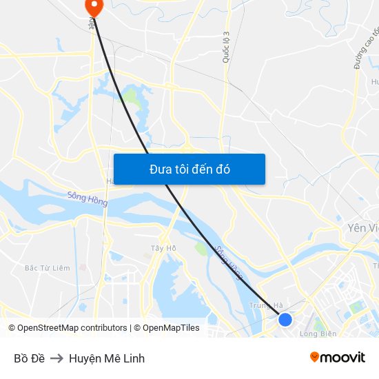 Bồ Đề to Huyện Mê Linh map