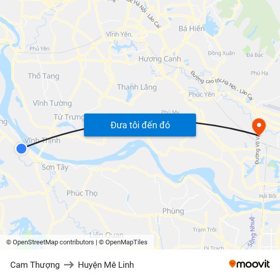 Cam Thượng to Huyện Mê Linh map
