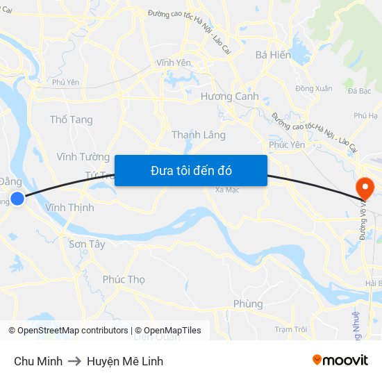 Chu Minh to Huyện Mê Linh map