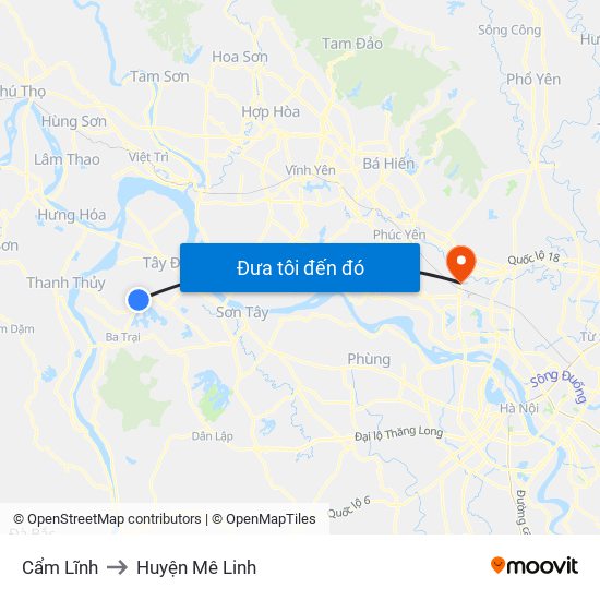 Cẩm Lĩnh to Huyện Mê Linh map