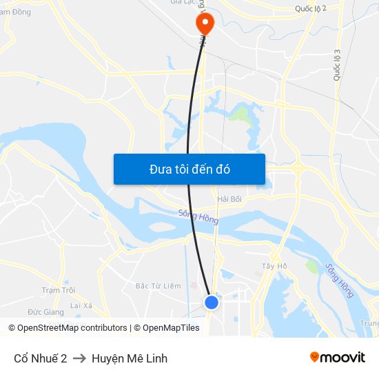 Cổ Nhuế 2 to Huyện Mê Linh map