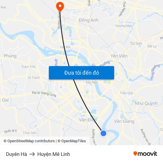 Duyên Hà to Huyện Mê Linh map