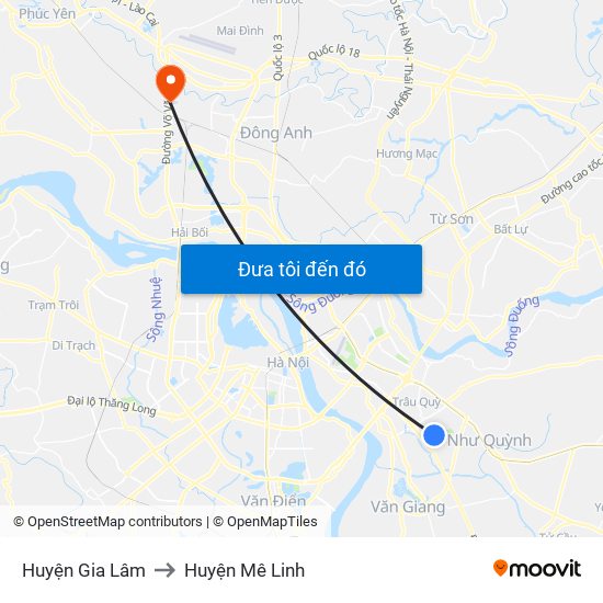 Huyện Gia Lâm to Huyện Mê Linh map