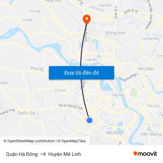 Quận Hà Đông to Huyện Mê Linh map