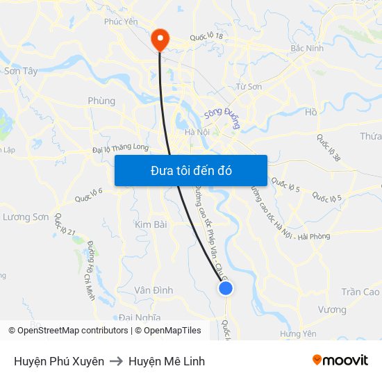 Huyện Phú Xuyên to Huyện Mê Linh map