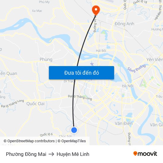 Phường Đồng Mai to Huyện Mê Linh map