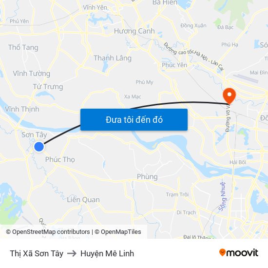 Thị Xã Sơn Tây to Huyện Mê Linh map
