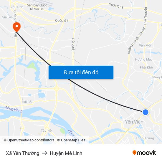 Xã Yên Thường to Huyện Mê Linh map