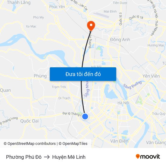 Phường Phú Đô to Huyện Mê Linh map