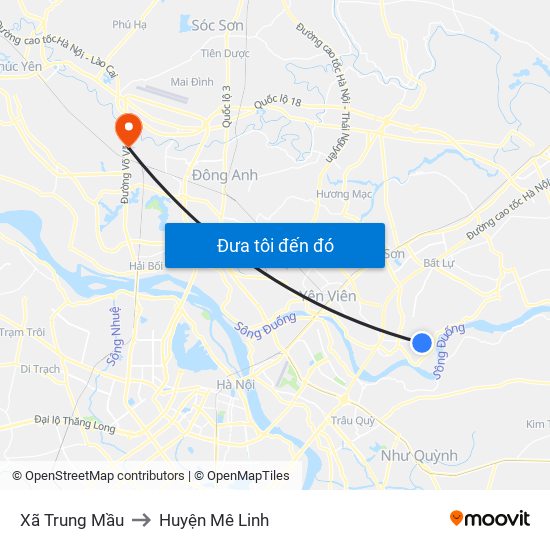 Xã Trung Mầu to Huyện Mê Linh map