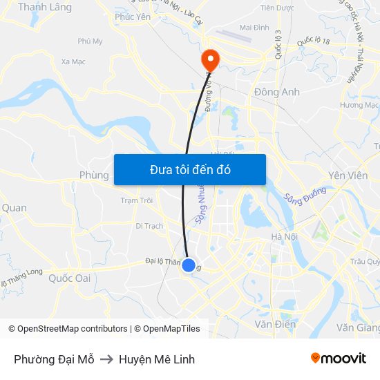 Phường Đại Mỗ to Huyện Mê Linh map