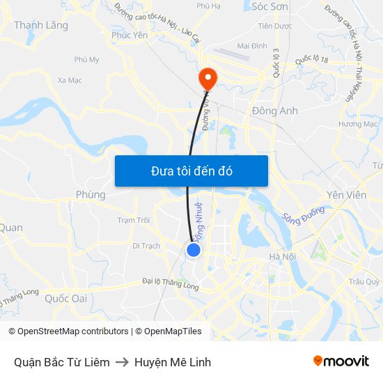 Quận Bắc Từ Liêm to Huyện Mê Linh map