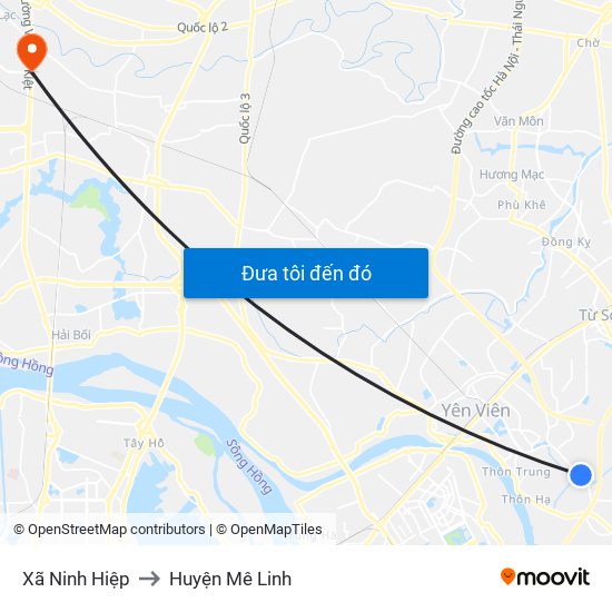 Xã Ninh Hiệp to Huyện Mê Linh map