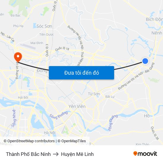 Thành Phố Bắc Ninh to Huyện Mê Linh map