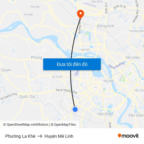 Phường La Khê to Huyện Mê Linh map