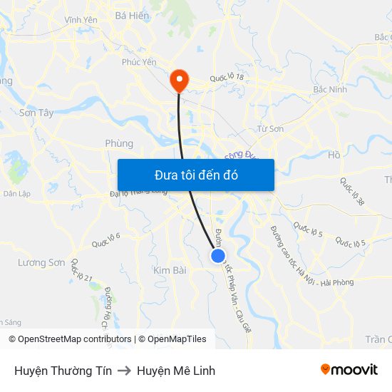 Huyện Thường Tín to Huyện Mê Linh map