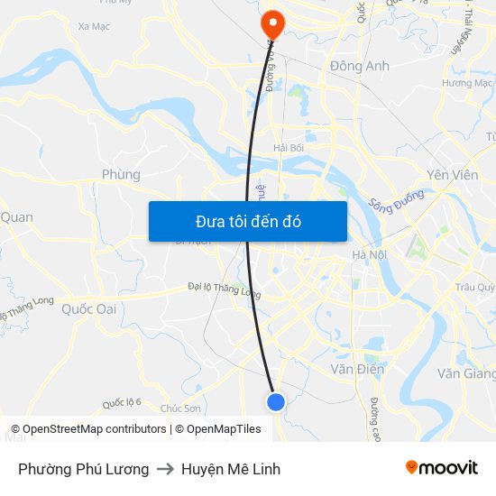 Phường Phú Lương to Huyện Mê Linh map