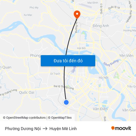 Phường Dương Nội to Huyện Mê Linh map