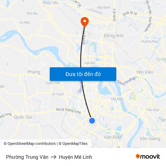 Phường Trung Văn to Huyện Mê Linh map
