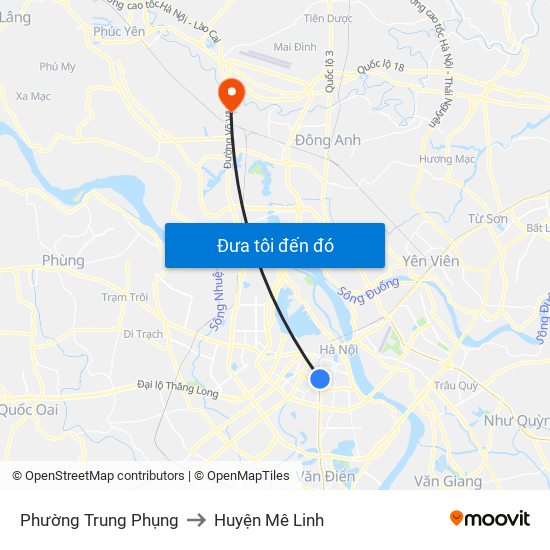 Phường Trung Phụng to Huyện Mê Linh map