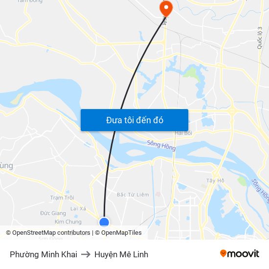 Phường Minh Khai to Huyện Mê Linh map