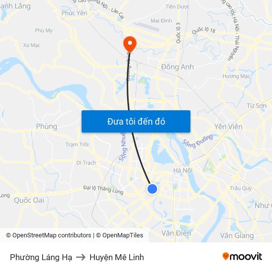 Phường Láng Hạ to Huyện Mê Linh map