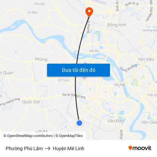 Phường Phú Lãm to Huyện Mê Linh map