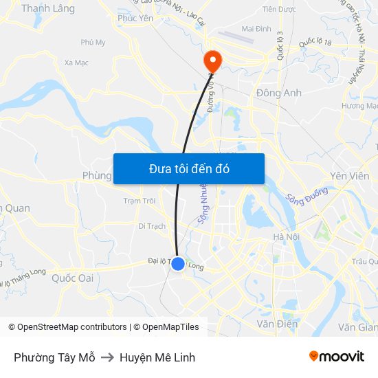 Phường Tây Mỗ to Huyện Mê Linh map