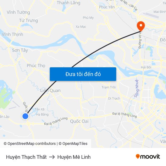 Huyện Thạch Thất to Huyện Mê Linh map