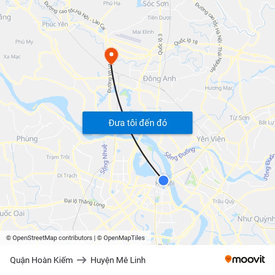 Quận Hoàn Kiếm to Huyện Mê Linh map