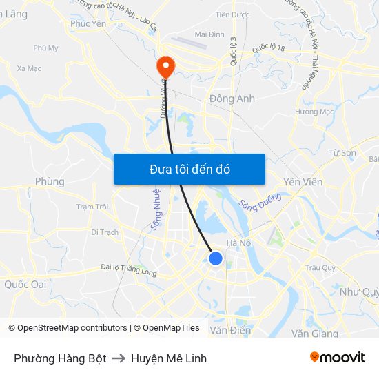 Phường Hàng Bột to Huyện Mê Linh map