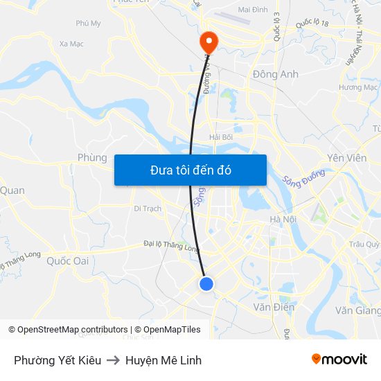 Phường Yết Kiêu to Huyện Mê Linh map